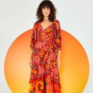 FARM Rio Red Spring Bananas Maxi Wrap Dress-Large